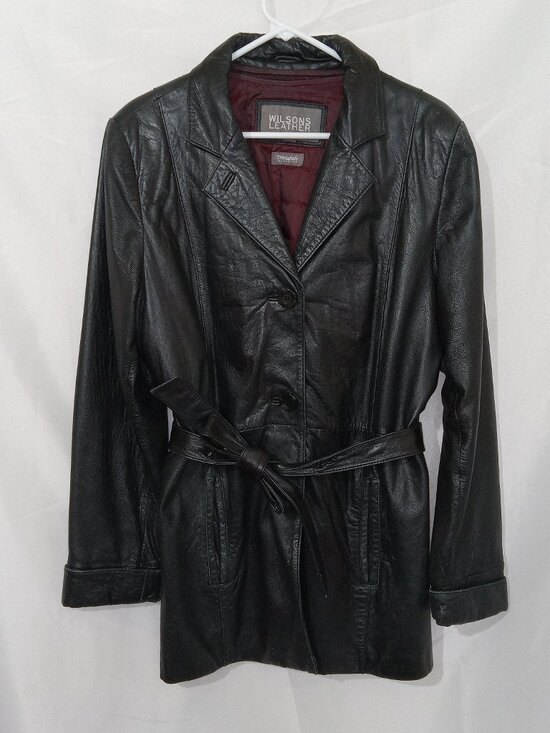 Jackets & Blazers - Wilsons Leather Womens L Black Leather Belted Jacket Thinsulate Liner Vintage